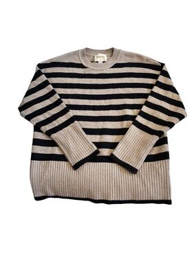 Striped Crewneck Sweater in Beige and Black